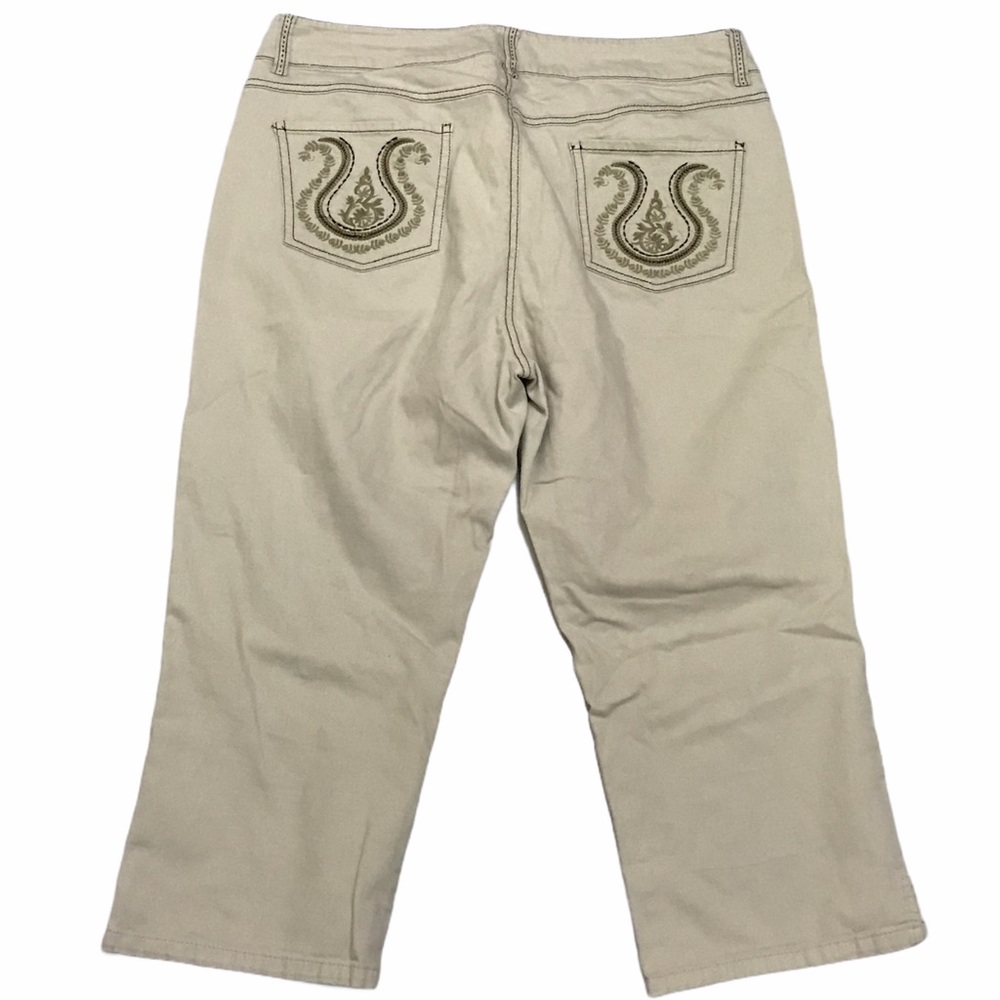 Reba Western Capri Pants Stretch Tan Rodeo Cowgirl Ranch Spur Embroidery Casual